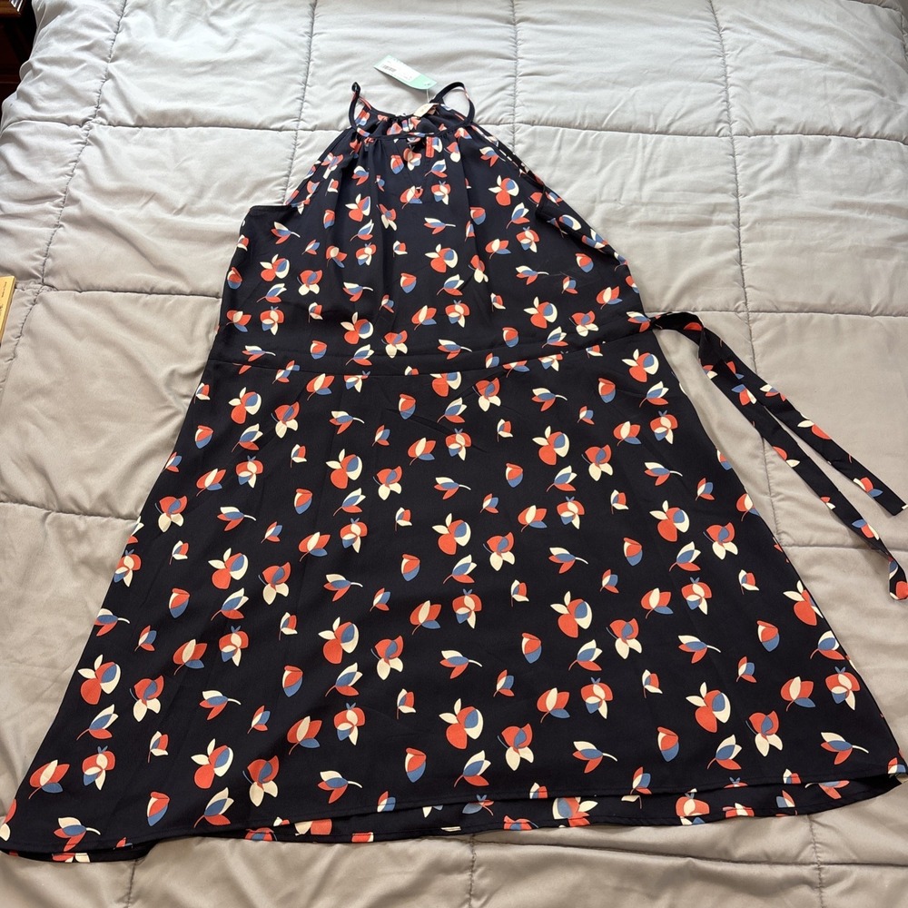 Pixley Navy Blue Flower Print Tammi Keyhole Dress XL